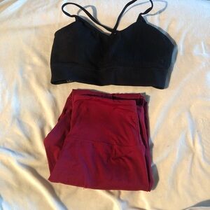 GUC Yoga Sports Outfit Black Sports Bra Burgundy Leggings Size Large